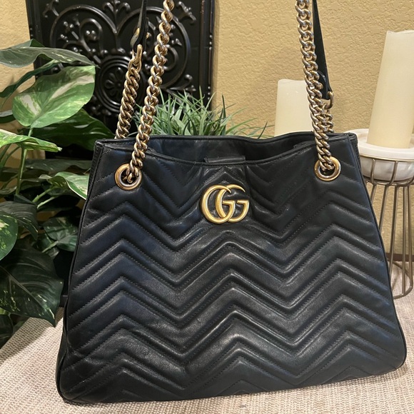 SOLD Gucci black Marmont handbag shoulder bag large chain strap - Picture 4 of 15